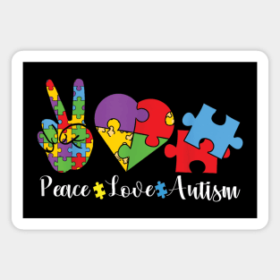 Peace Love Autism Puzzle April We Wear Blue For Autism Magnet